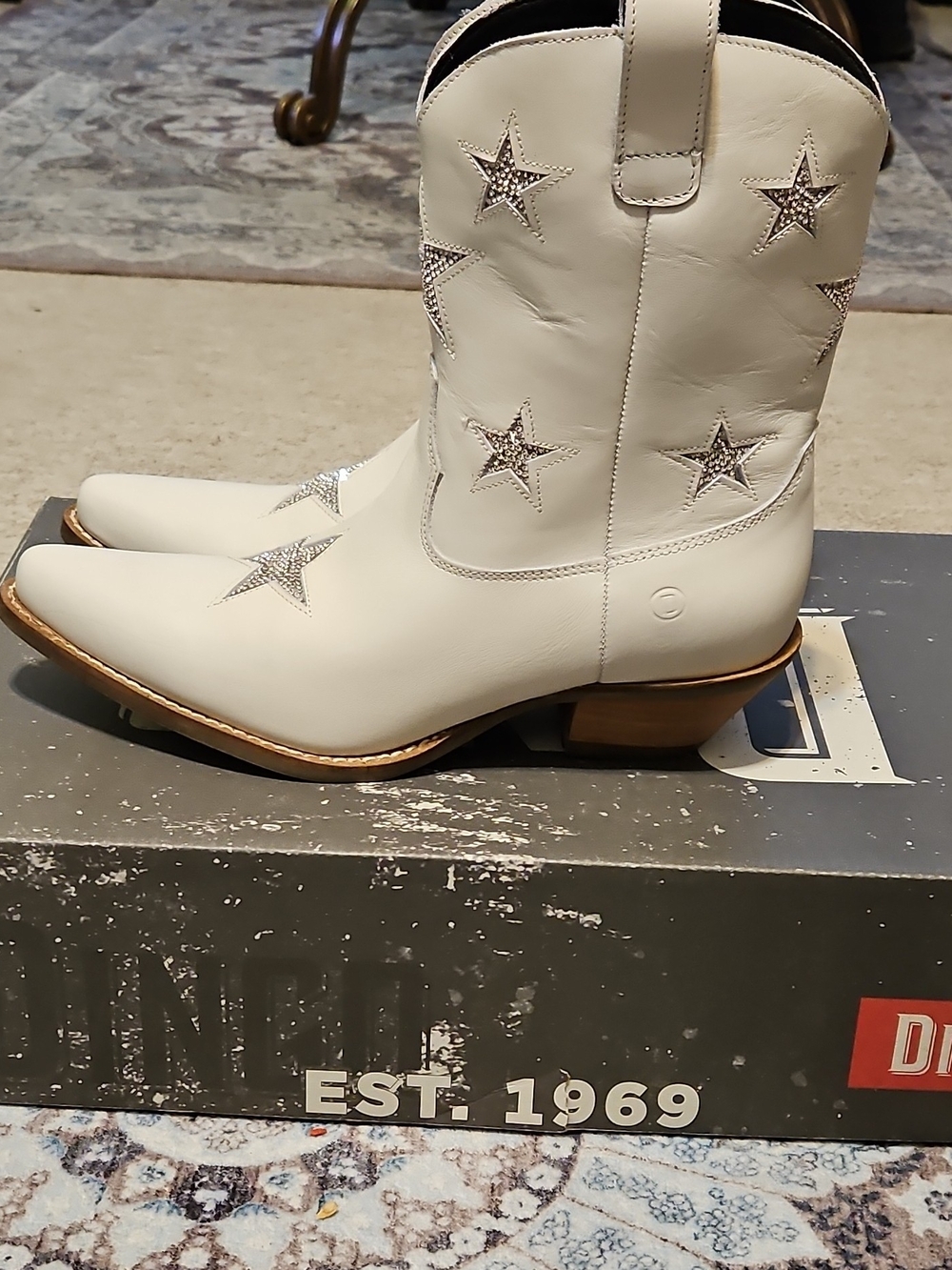 dingo Cream Western Star Studded Heeled Boots - Picture 2 of 13